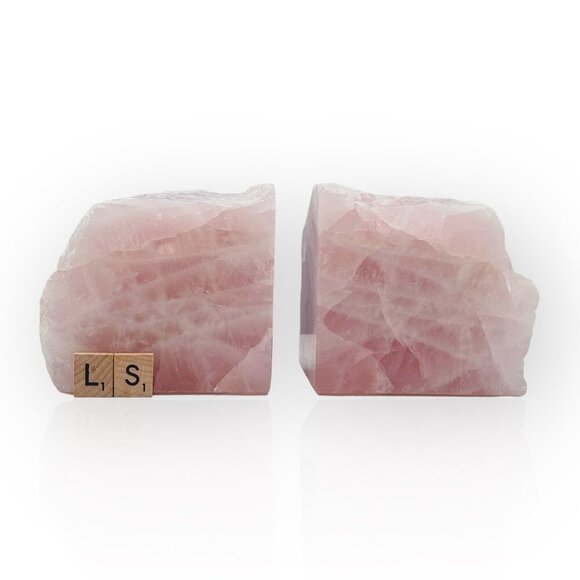 Pink Crystal Bookends Solid Natural Rose Quartz Short Heavy Bookends 6+ lbs (LS) - Picture 12 of 16